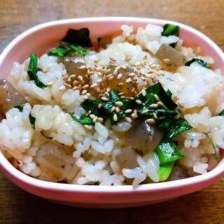 小松菜と蒟蒻の炒飯